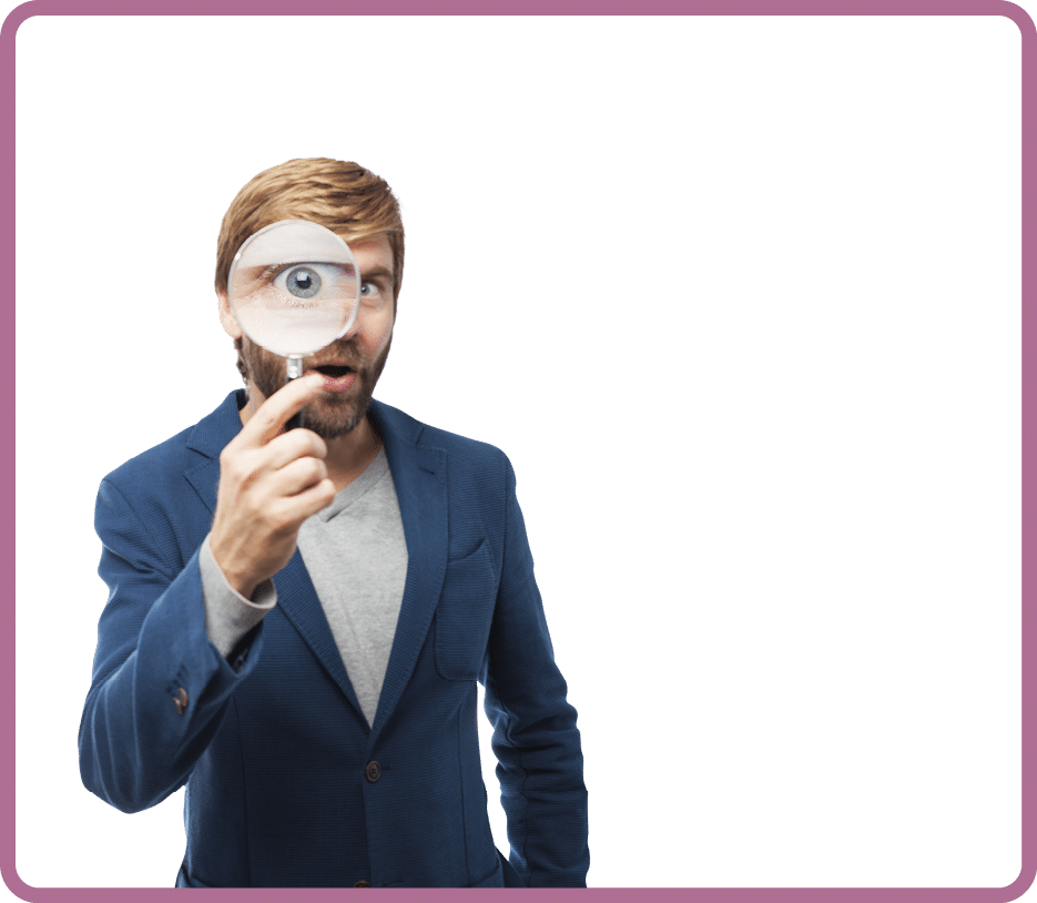 surprised businessman with magnifying glass