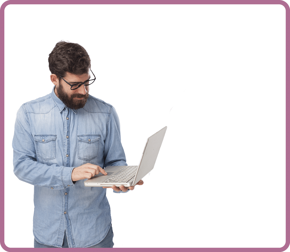 happy young man with laptop