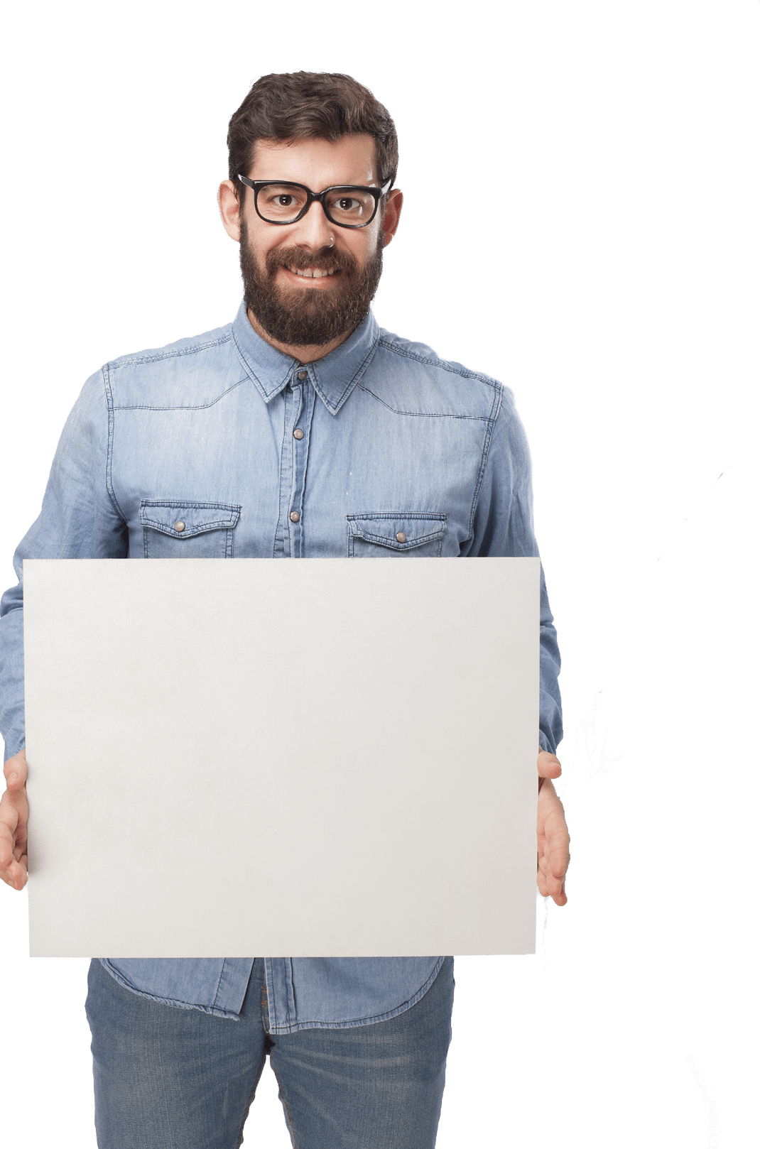 happy young man with placard