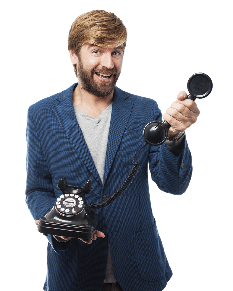 happy businessman with telephone